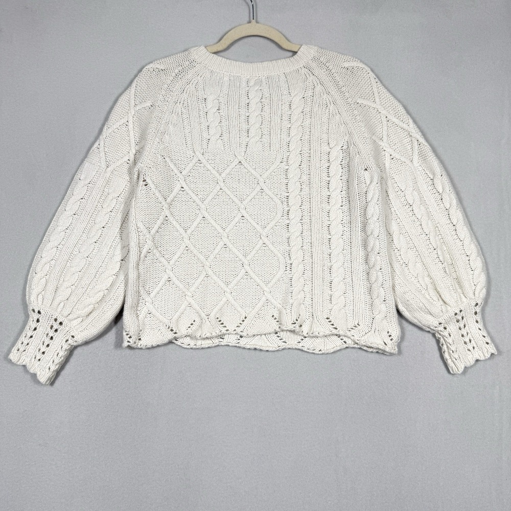 Sundance Sweater Womens Medium Wool Blend Cable Knit Cream Boxy Balloon Sleeve - Picture 5 of 12